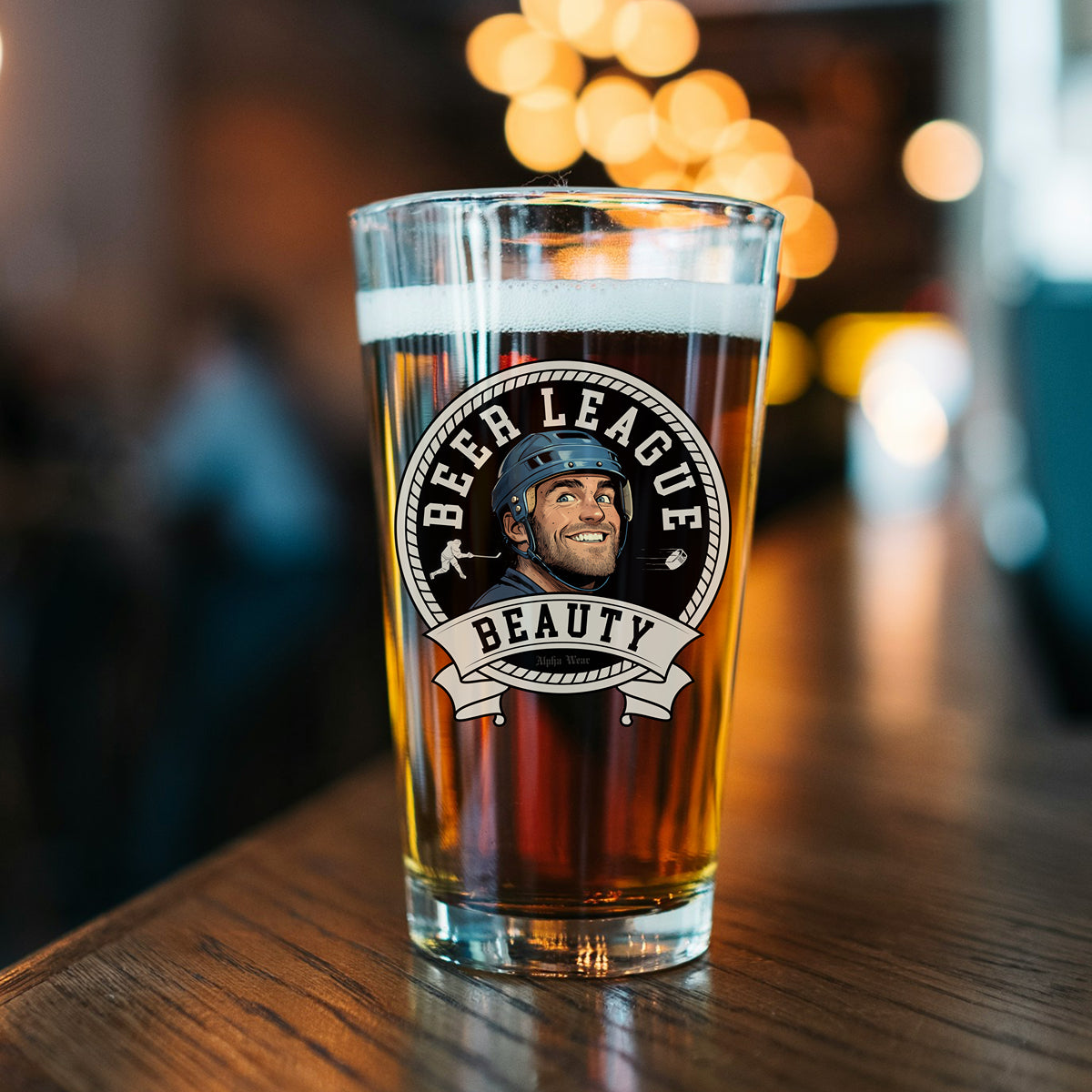 "Beer League Beauty" Beer Mug Pint Glass by Alpha Hockey Club