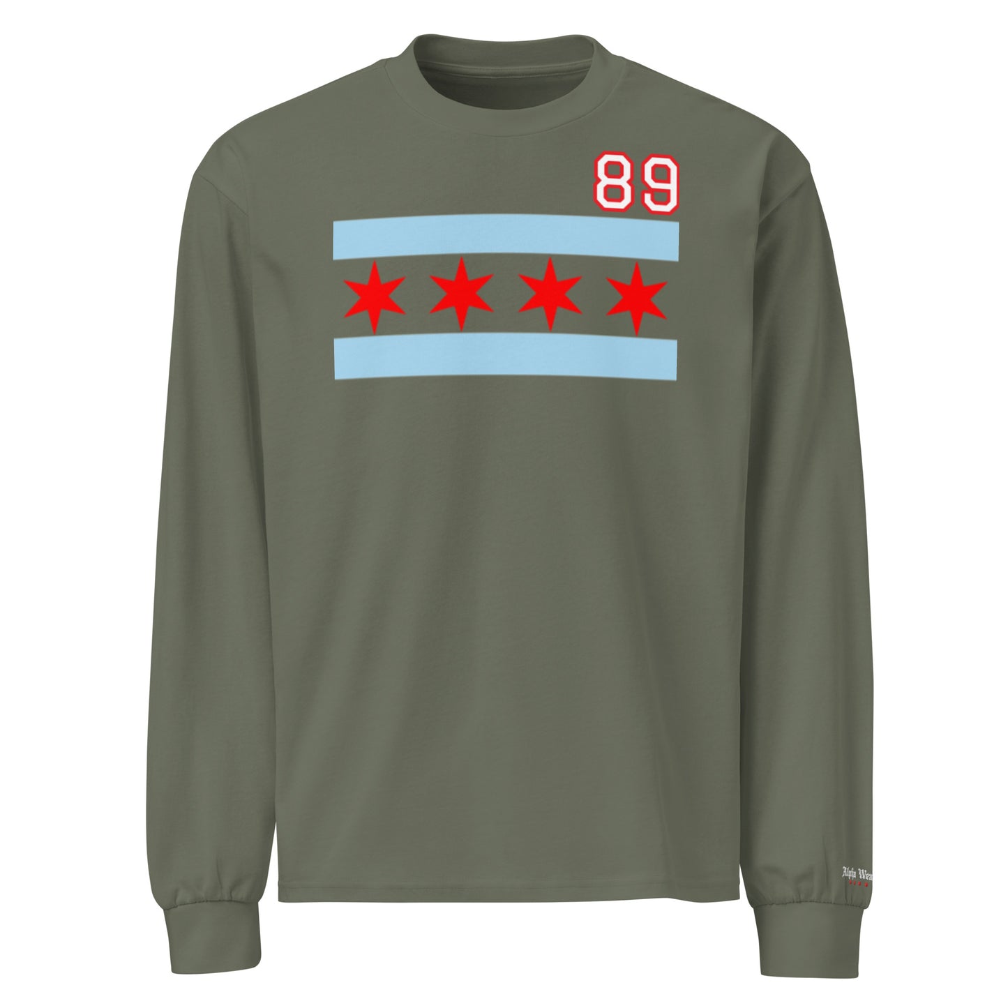 Chicago Hockey Premium Customizable Chicago Flag Heavy Weight Long Sleeve T-Shirt by Alpha Hockey Club