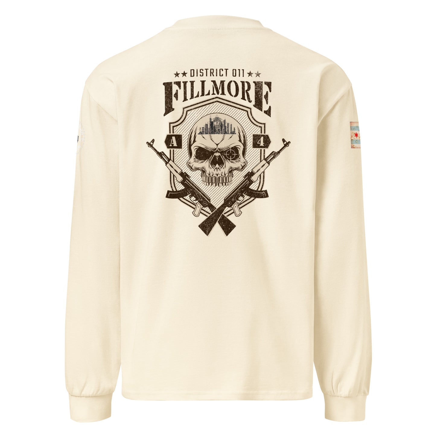 District 011 - Chicago Police 011th District Fillmore “Sniper Skull” Heavy Weight Long Sleeve T-Shirt by Alpha Wear