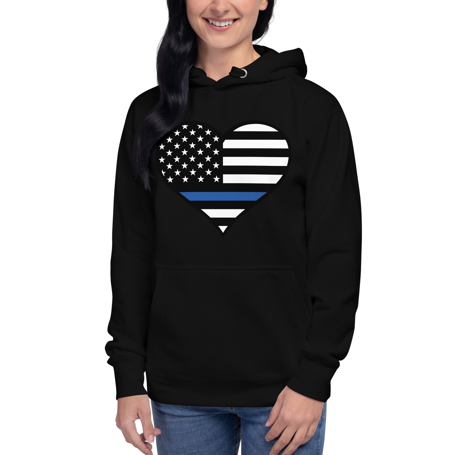 Heart-Shaped Law Enforcement Blue Line Hoodie for Mother's Day - Support Police Moms