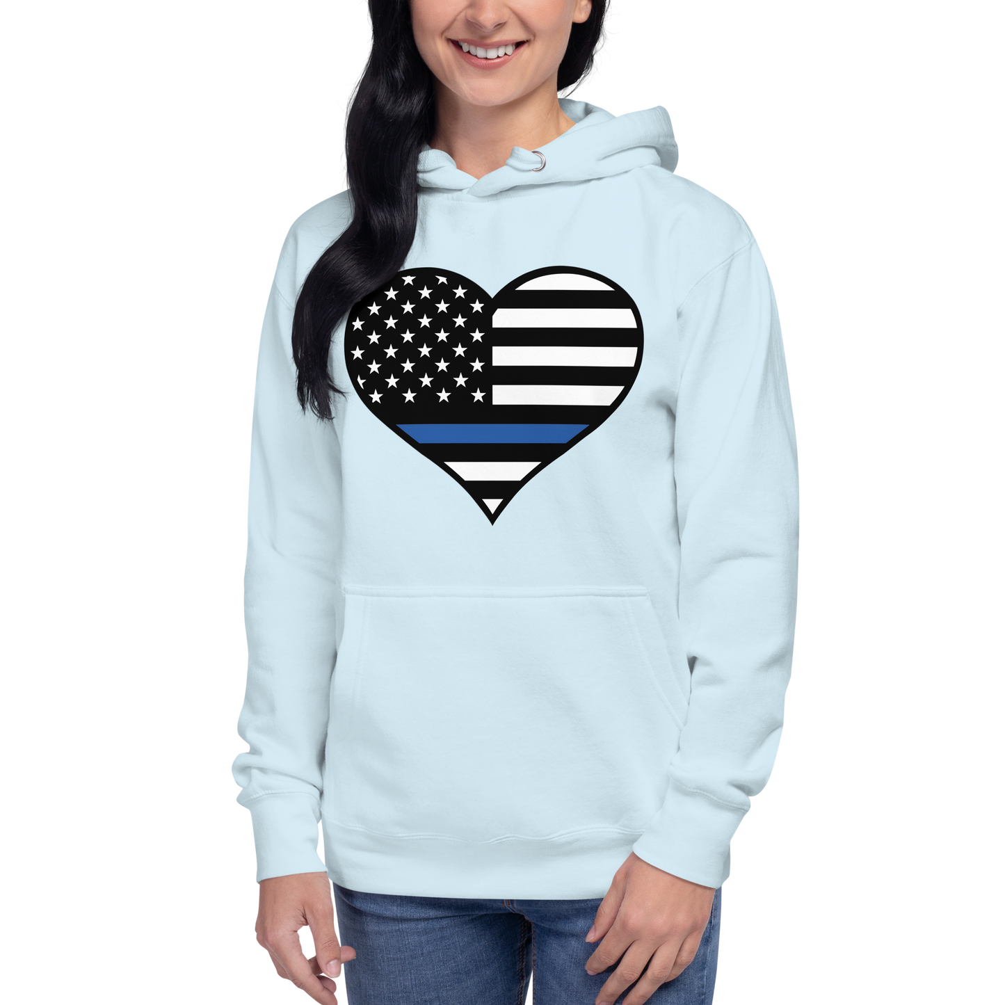 Heart-Shaped Law Enforcement Blue Line Hoodie for Mother's Day - Support Police Moms