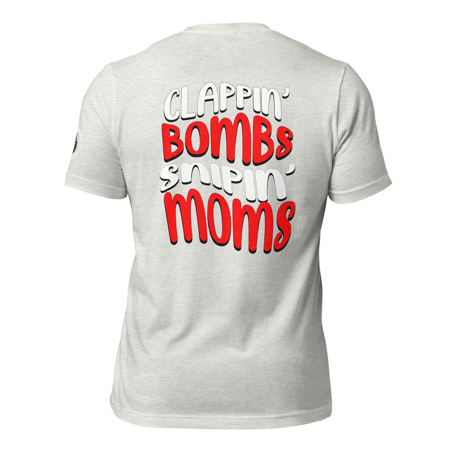 Alpha Wear Original “Clappin Bombs Snipin Moms” Tee Shirt (RED)