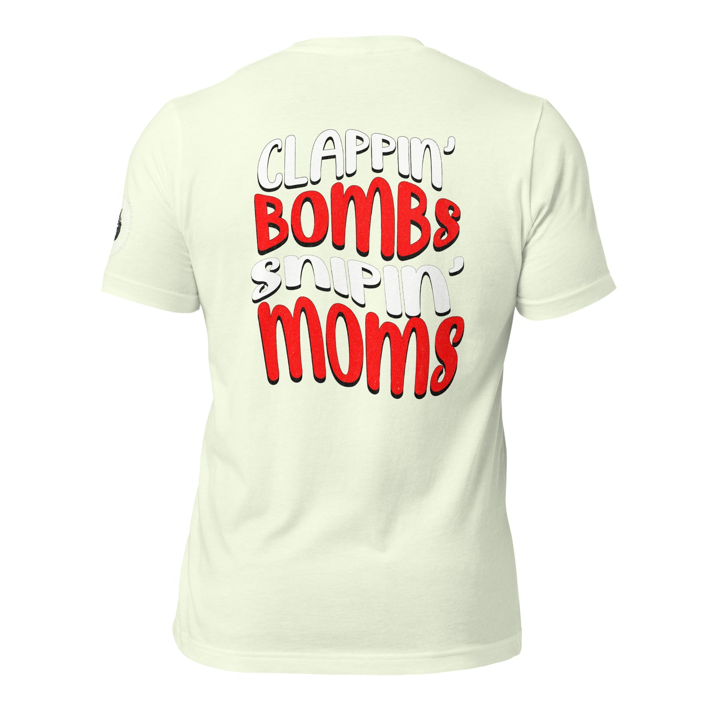Alpha Wear Original “Clappin Bombs Snipin Moms” Tee Shirt (RED)