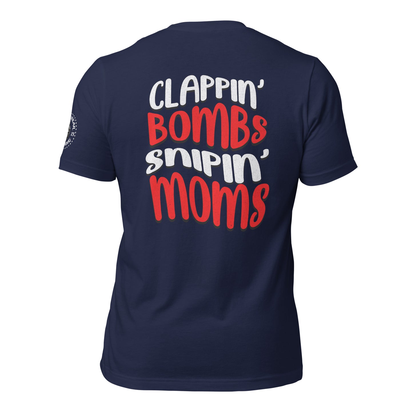 Alpha Wear Original “Clappin Bombs Snipin Moms” Tee Shirt (RED)