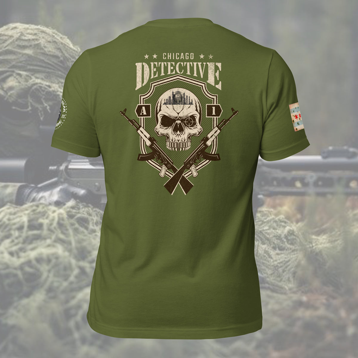 Area 1 - Chicago Police Detective Division  Area 1  “Sniper Skull” T-Shirt by Alpha Wear