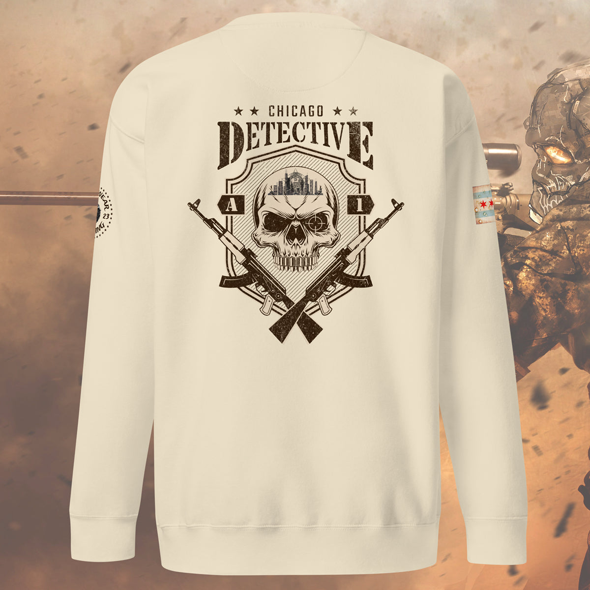 Area 1 - Chicago Police Detective Division Area 1 “Sniper Skull” Crewneck Sweatshirt by Alpha Wear