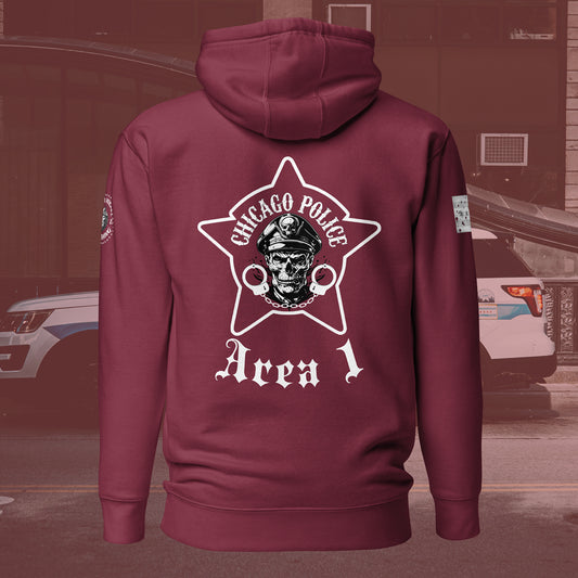 Area 1 - Chicago Police Detective Division Area 1 Biker Inspired Hoodie By Alpha Wear