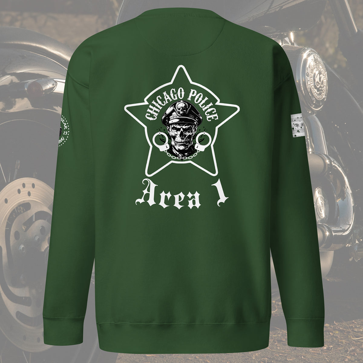 Area 1 - Chicago Police Detective Division Area 1 Biker Inspired Crewneck Sweatshirt By Alpha Wear