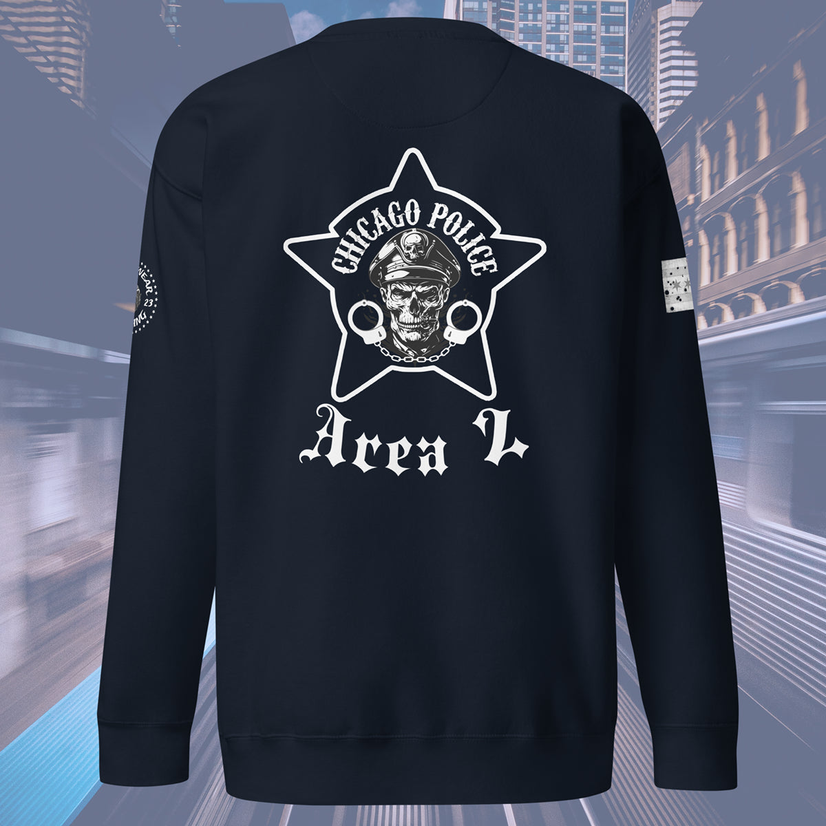 Area 2 - Chicago Police Detective Division Area 2 Biker Inspired Crewneck Sweatshirt By Alpha Wear