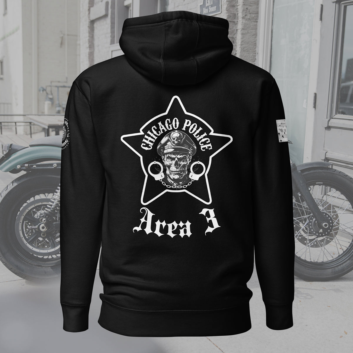 Area 3 - Chicago Police Detective Division Area 3 Biker Inspired Hoodie By Alpha Wear