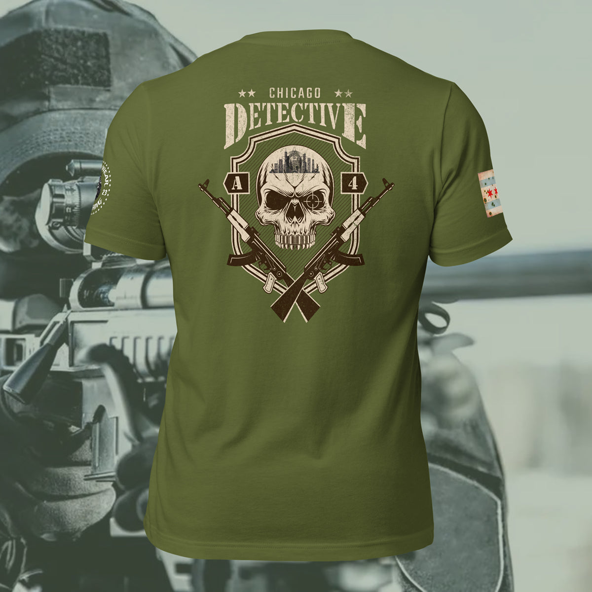 Area 4 - Chicago Police Detective Division Area 4 “Sniper Skull” T-Shirt by Alpha Wear