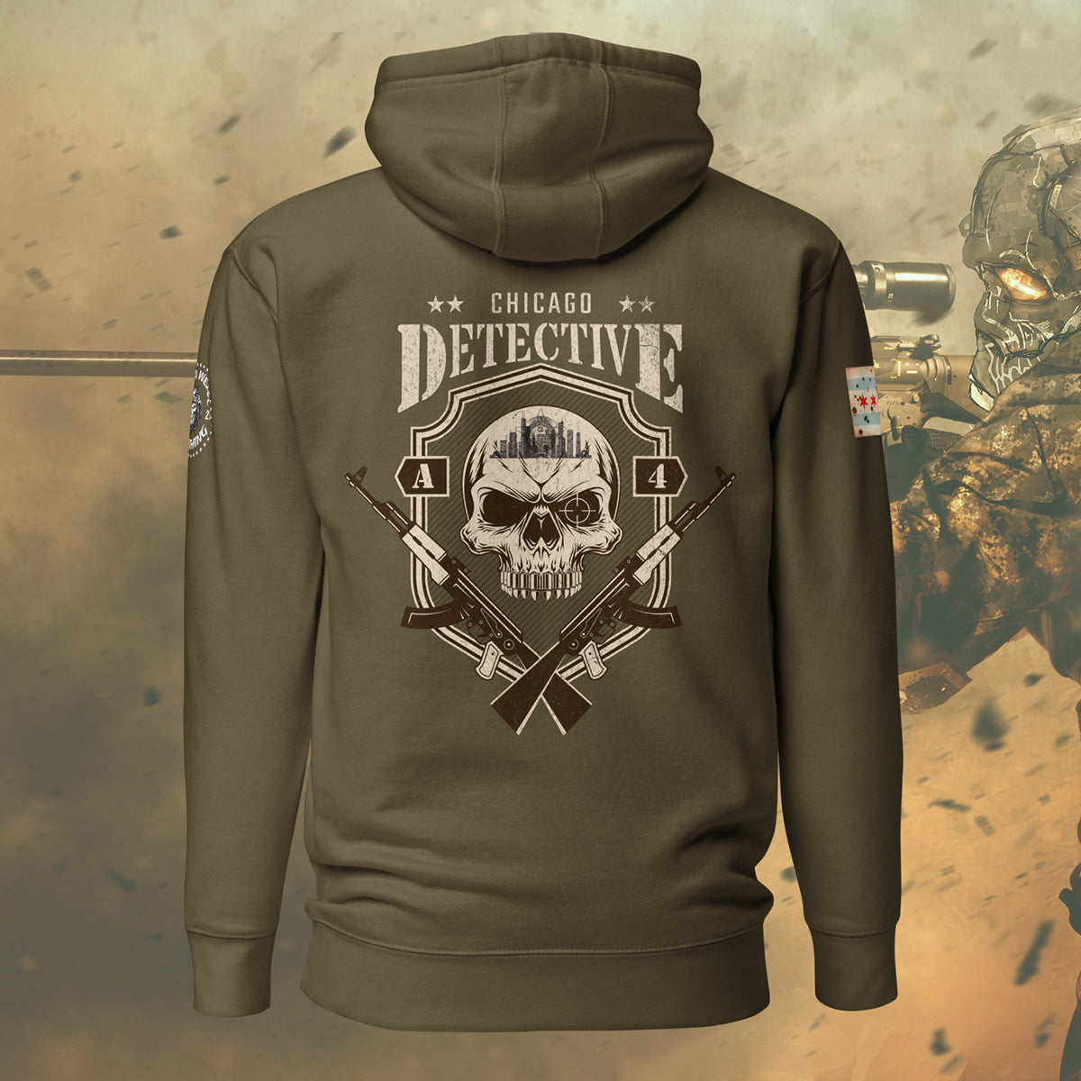 Area 4 - Chicago Police Detective Division Area 4 “Sniper Skull” Hoodie by Alpha Wear