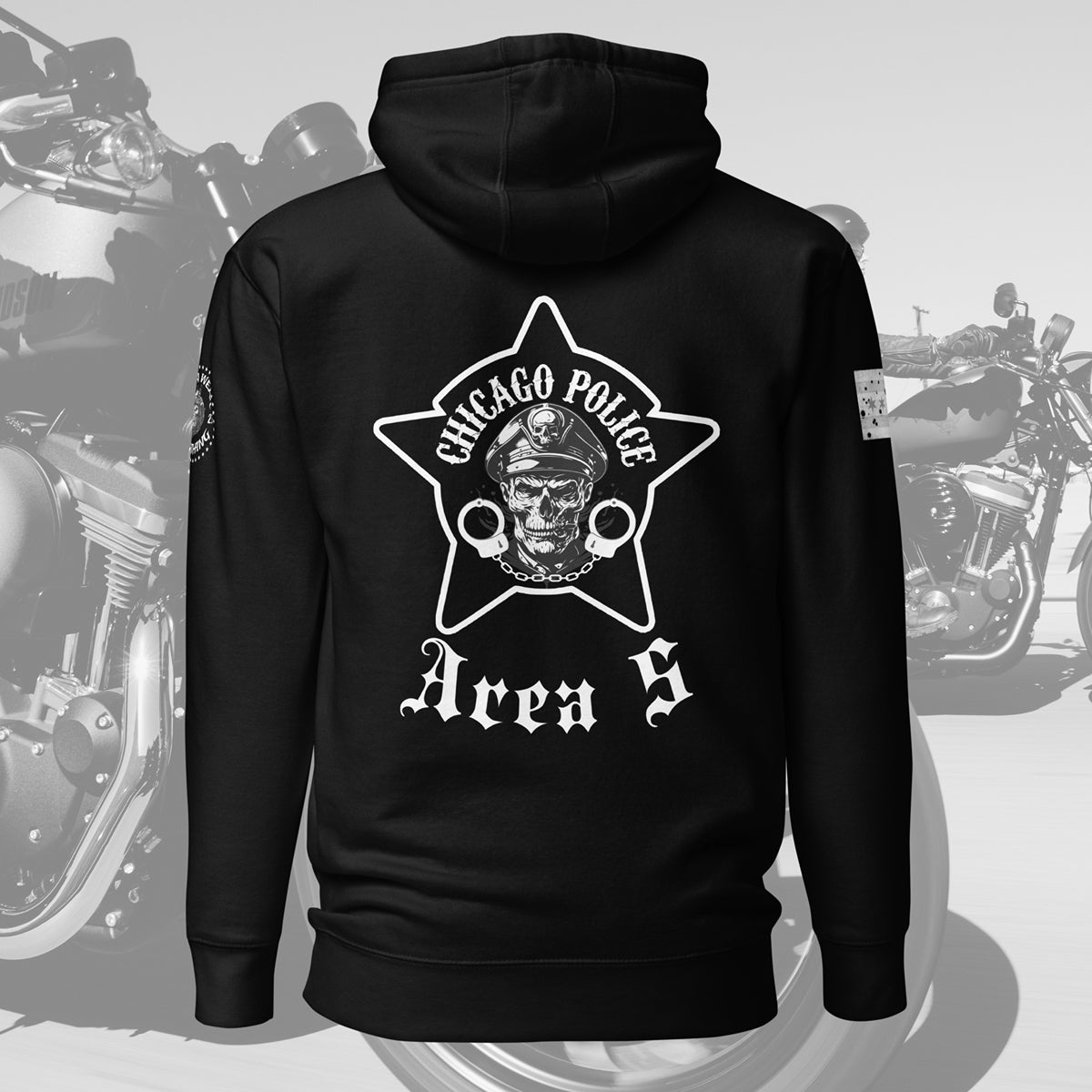 Area 5 - Chicago Police Detective Division Area 5 Biker Inspired Hoodie By Alpha Wear