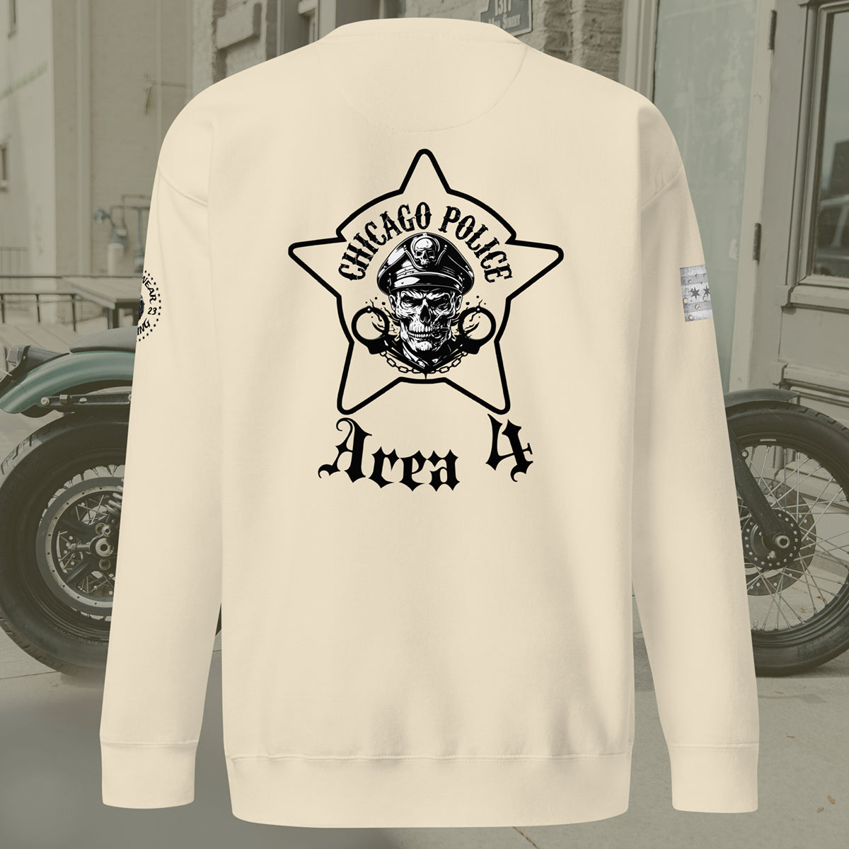 Area 4 - Chicago Police Detective Division Area 4 Biker Inspired Crewneck Sweatshirt Noodie By Alpha Wear