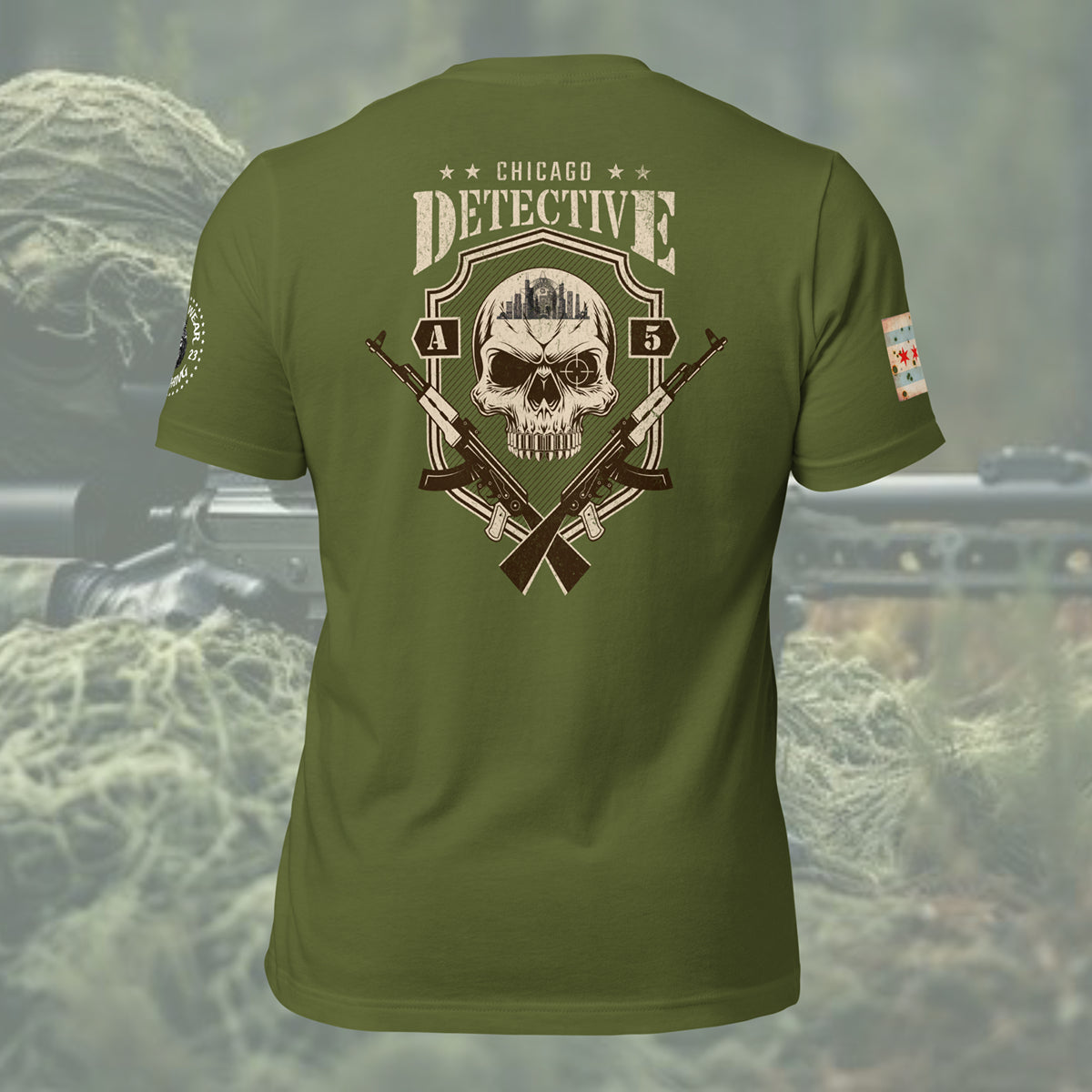 Area 5 - Chicago Police Detective Division Area 5 “Sniper Skull” T-Shirt by Alpha Wear