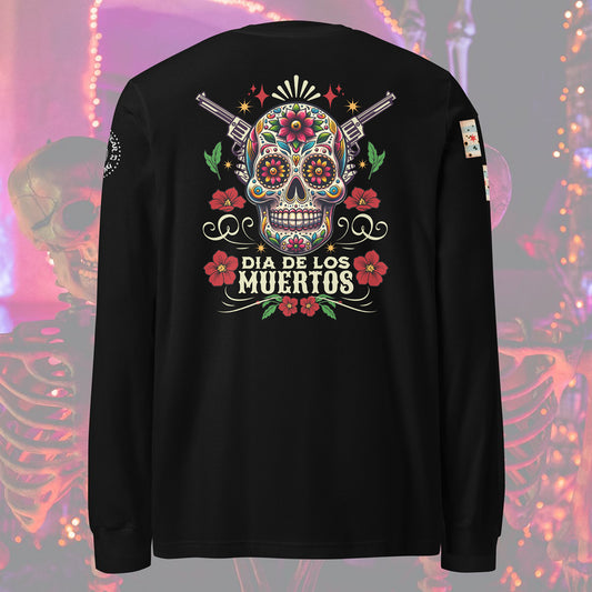 Día de los Muertos Chicago Police long sleeve t-shirt with sugar skull design