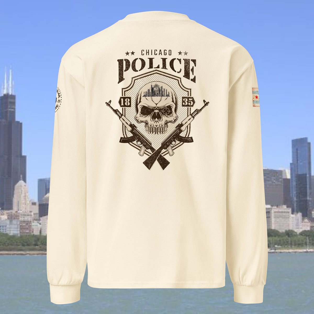 “Sniper Skull” Chicago Police Heavy Weight Long Sleeve T-Shirt  by Alpha Wear