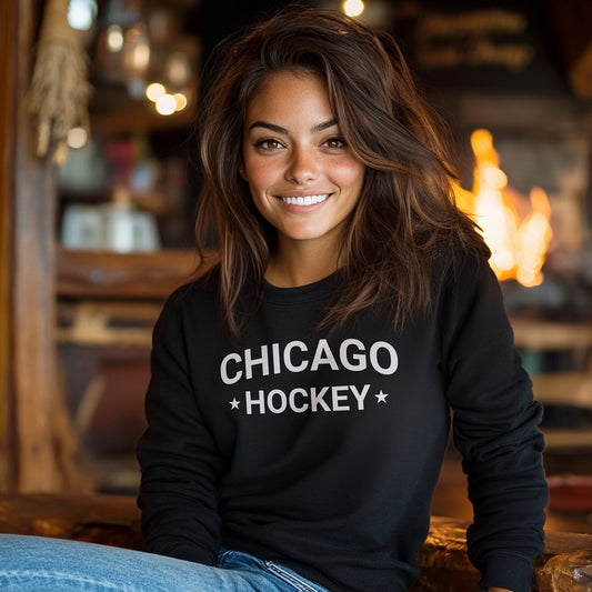 Chicago Hockey Basic Crewneck Heavy Weight Long Sleeve T-Shirt by Alpha Hockey Club