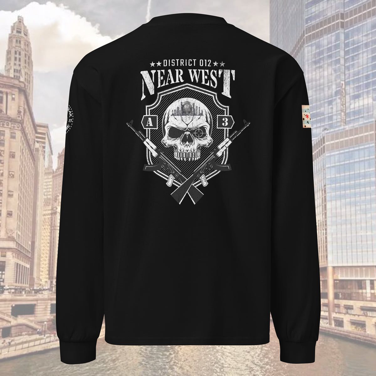 District 012 - Chicago Police 012th District Near West “Sniper Skull” Heavy Weight Long Sleeve T-Shirt by Alpha Wear