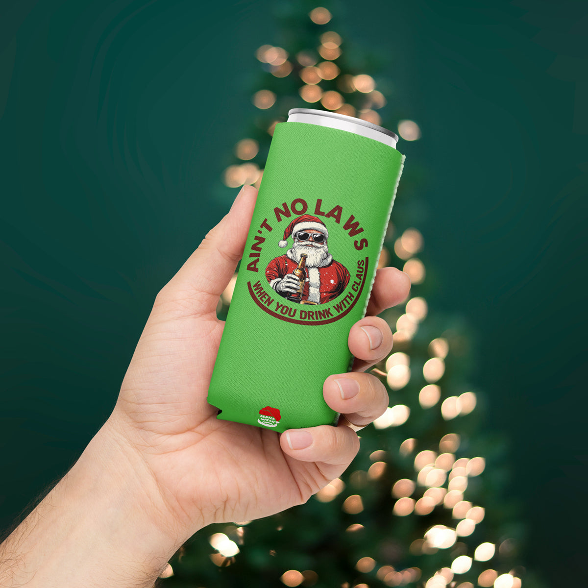 “Ain’t No Laws When You're Drinking with Santa Clause” Holiday Christmas Can Cooler Koozie by Alpha Wear