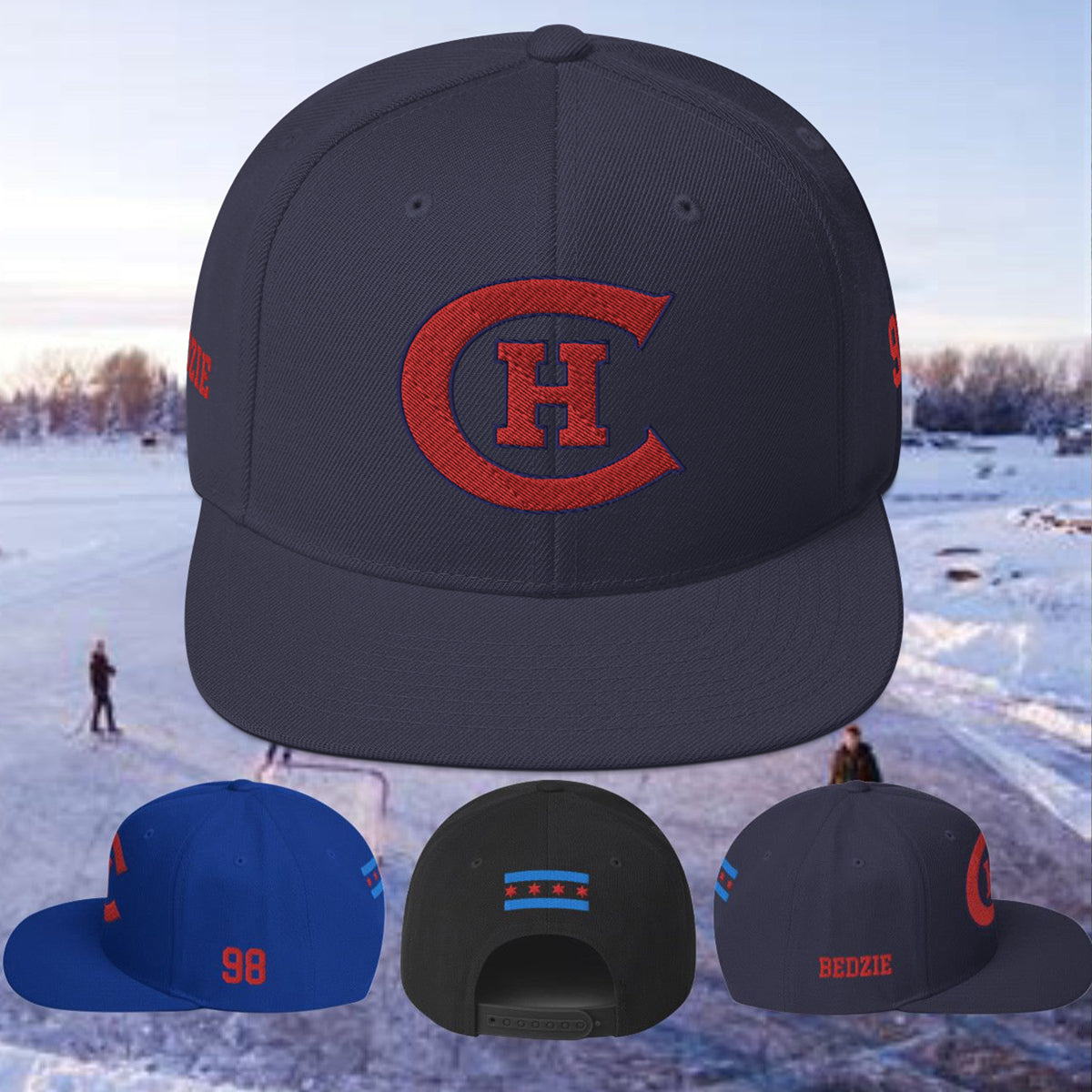 Chicago Hockey Club Old Time Hockey Customizable Snapback Hat by Alpha Hockey Club