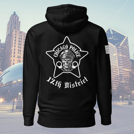 District 012 - Near West: Chicago Police CPD Biker Inspired Hoodie by Alpha Wear