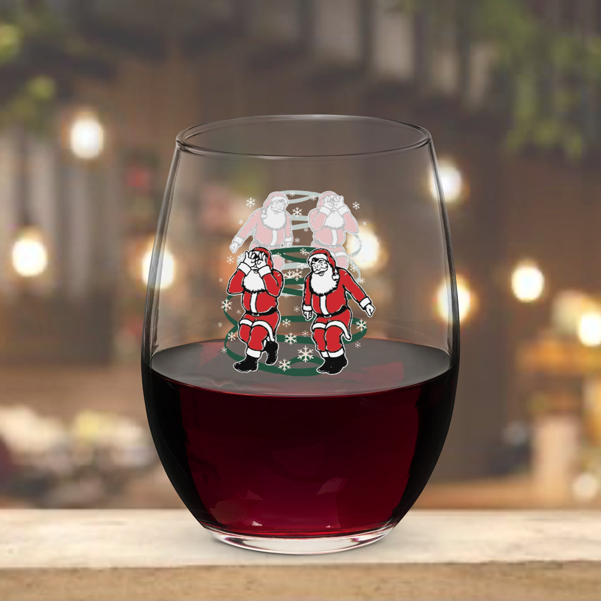 “Griddy Santa” Stemless Wine Glass Christmas Holiday by Alpha Wear