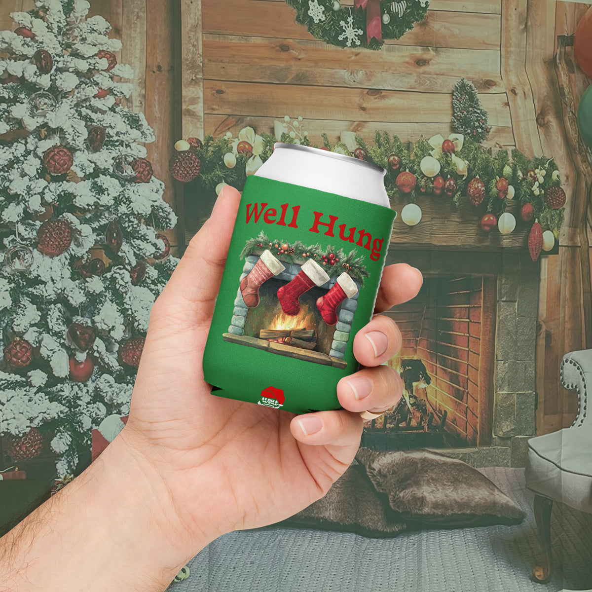 “Well Hung” Funny Holiday Can Cooler Koozie by Alpha Wear