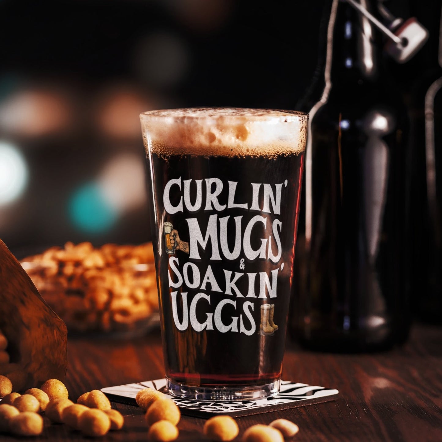 Alpha Hockey Club "Curlin’ Mugs & Soakin’ Uggs” Pint Glass Beer Mug