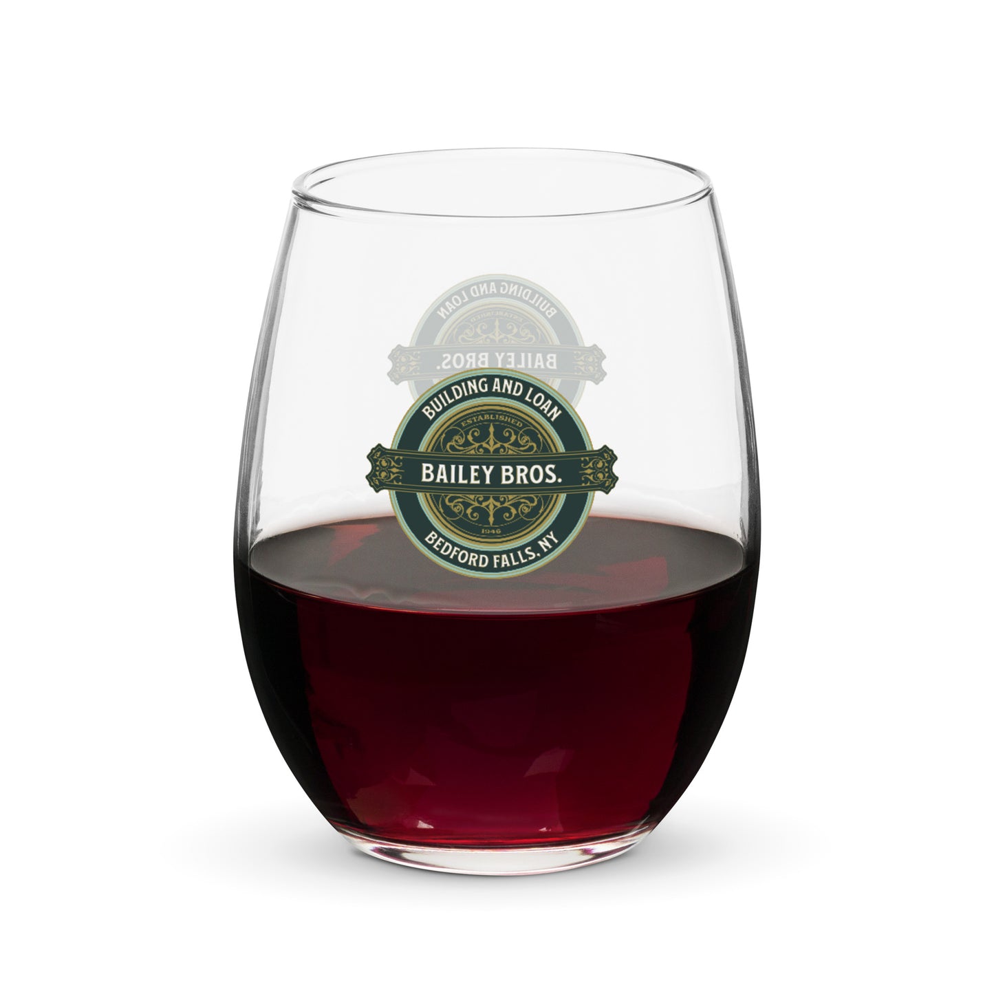 It’s a Wonderful Life Christmas Holiday “Bailey Bros” Stemless Wine Glass by Alpha Wear