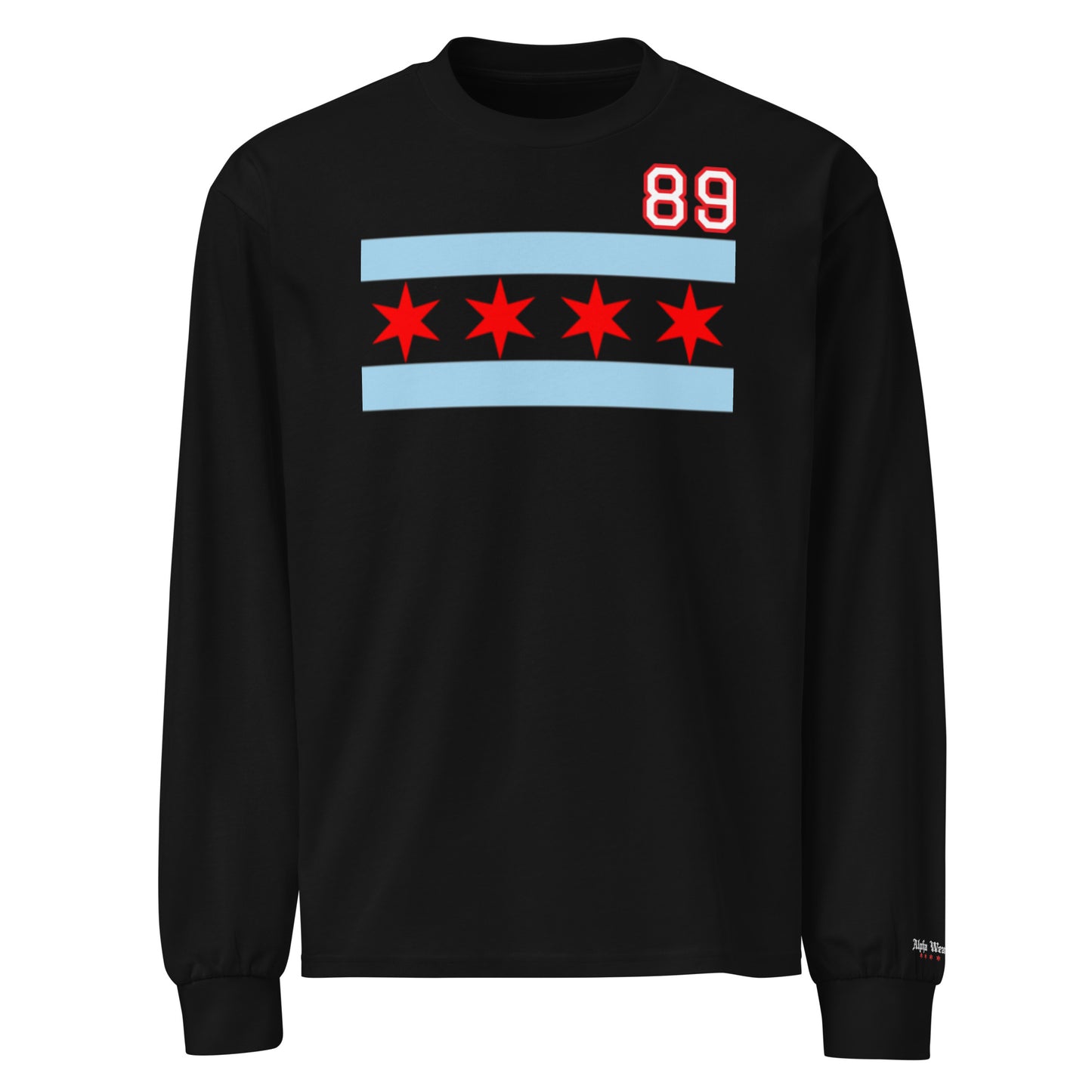 Chicago Hockey Premium Customizable Chicago Flag Heavy Weight Long Sleeve T-Shirt by Alpha Hockey Club