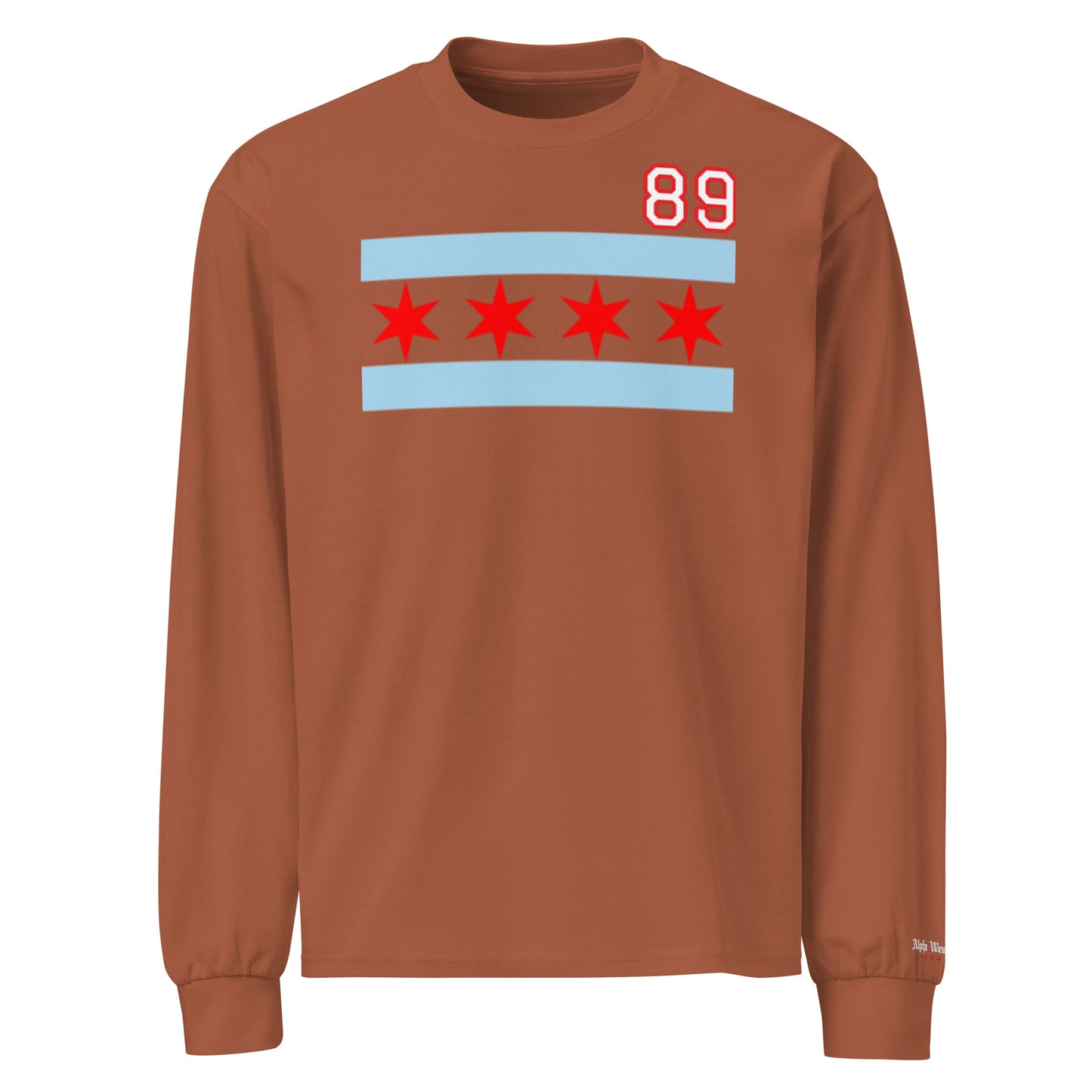 Chicago Hockey Premium Customizable Chicago Flag Heavy Weight Long Sleeve T-Shirt by Alpha Hockey Club