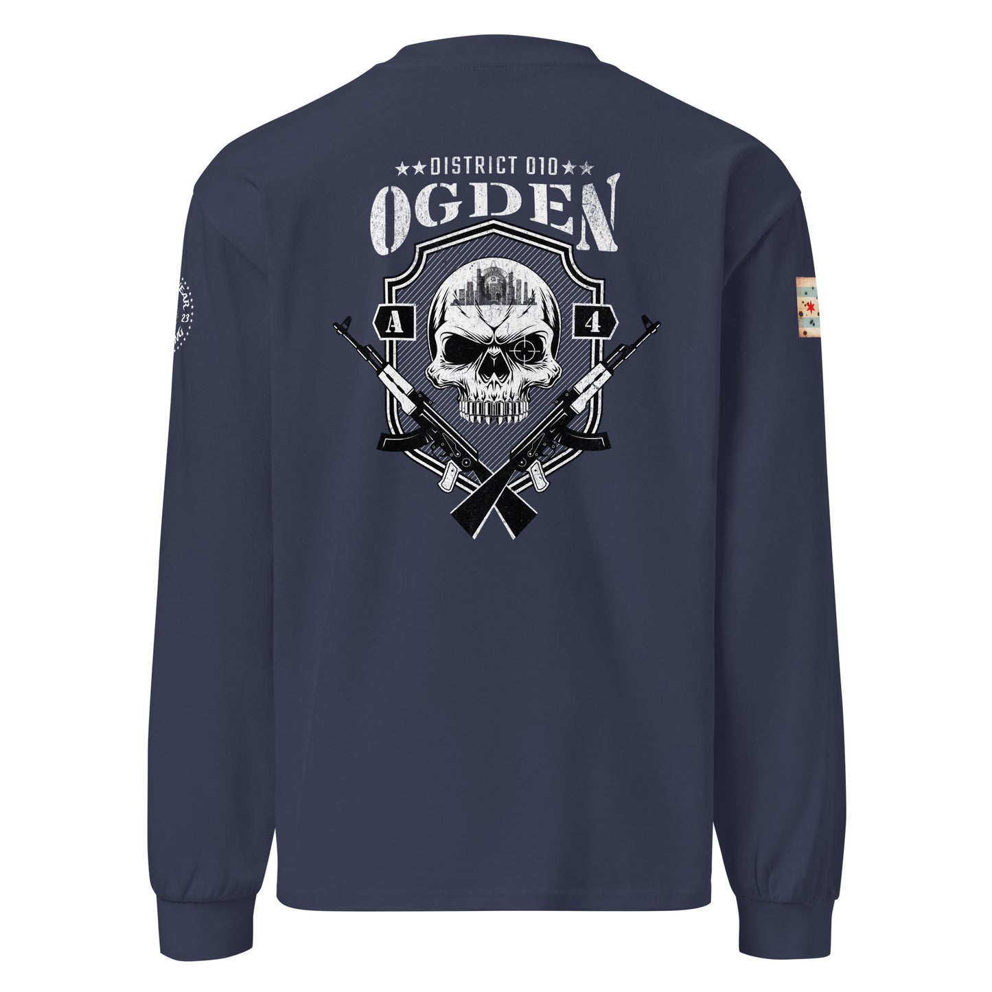 District 010 - Chicago Police 010th District Ogden “Sniper Skull” Heavy Weight Long Sleeve T-Shirt by Alpha Wear