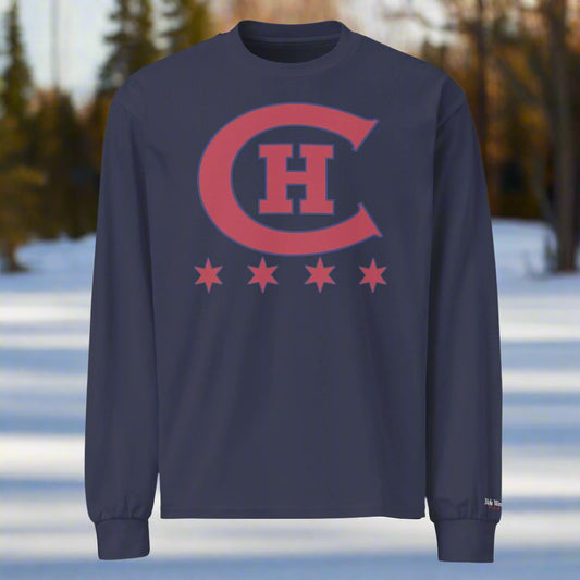 Chicago Old Time Hockey Customizable Premium Heavy Weight Long Sleeve T-Shirt by Alpha Hockey Club