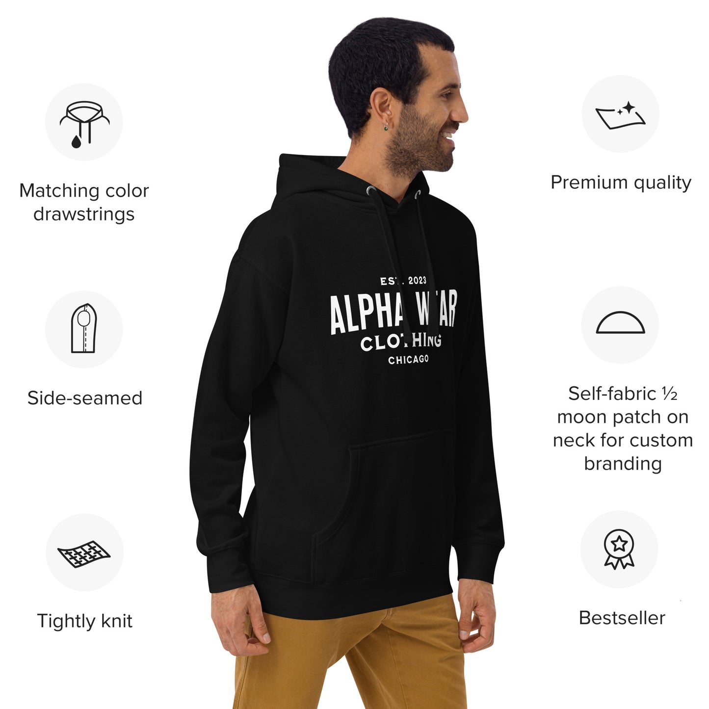 Alpha Wear Clothing Classic Logo Hoodie - Premium Quality Comfort Fit Hooded Sweatshirt for Everyday Wear