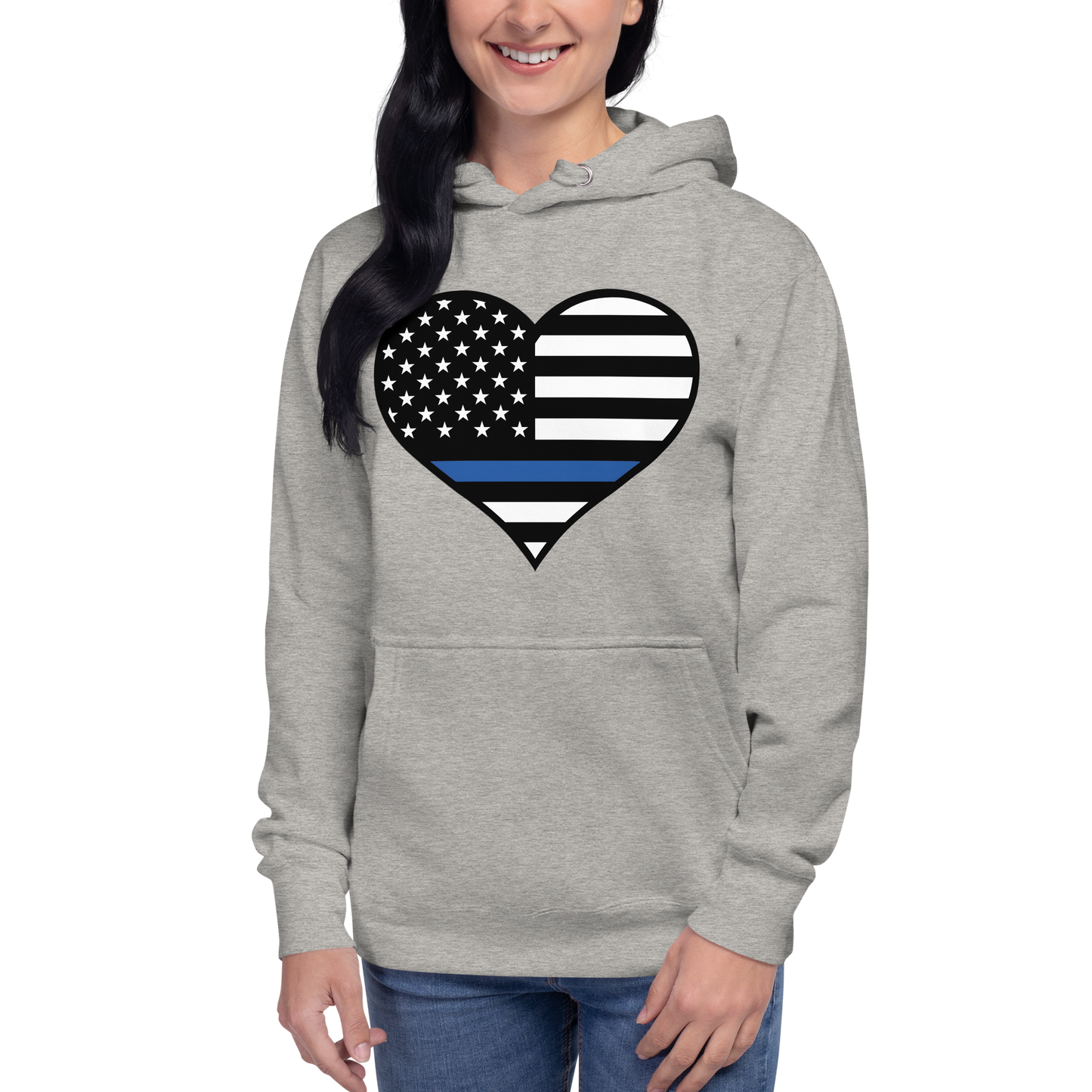 Heart-Shaped Law Enforcement Blue Line Hoodie for Mother's Day - Support Police Moms