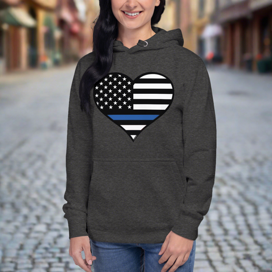 Heart-Shaped Law Enforcement Blue Line Hoodie for Mother's Day - Support Police Moms