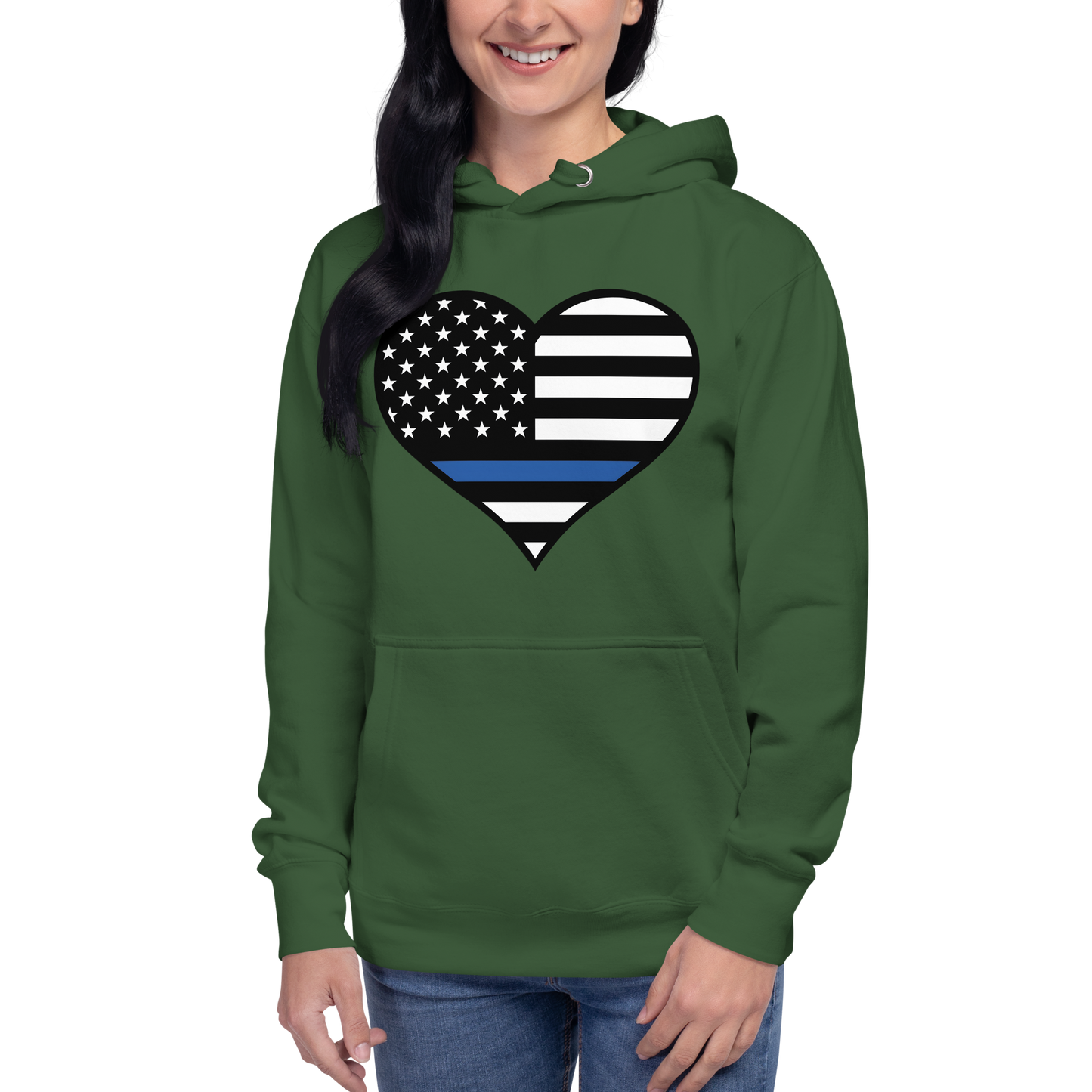 Heart-Shaped Law Enforcement Blue Line Hoodie for Mother's Day - Support Police Moms