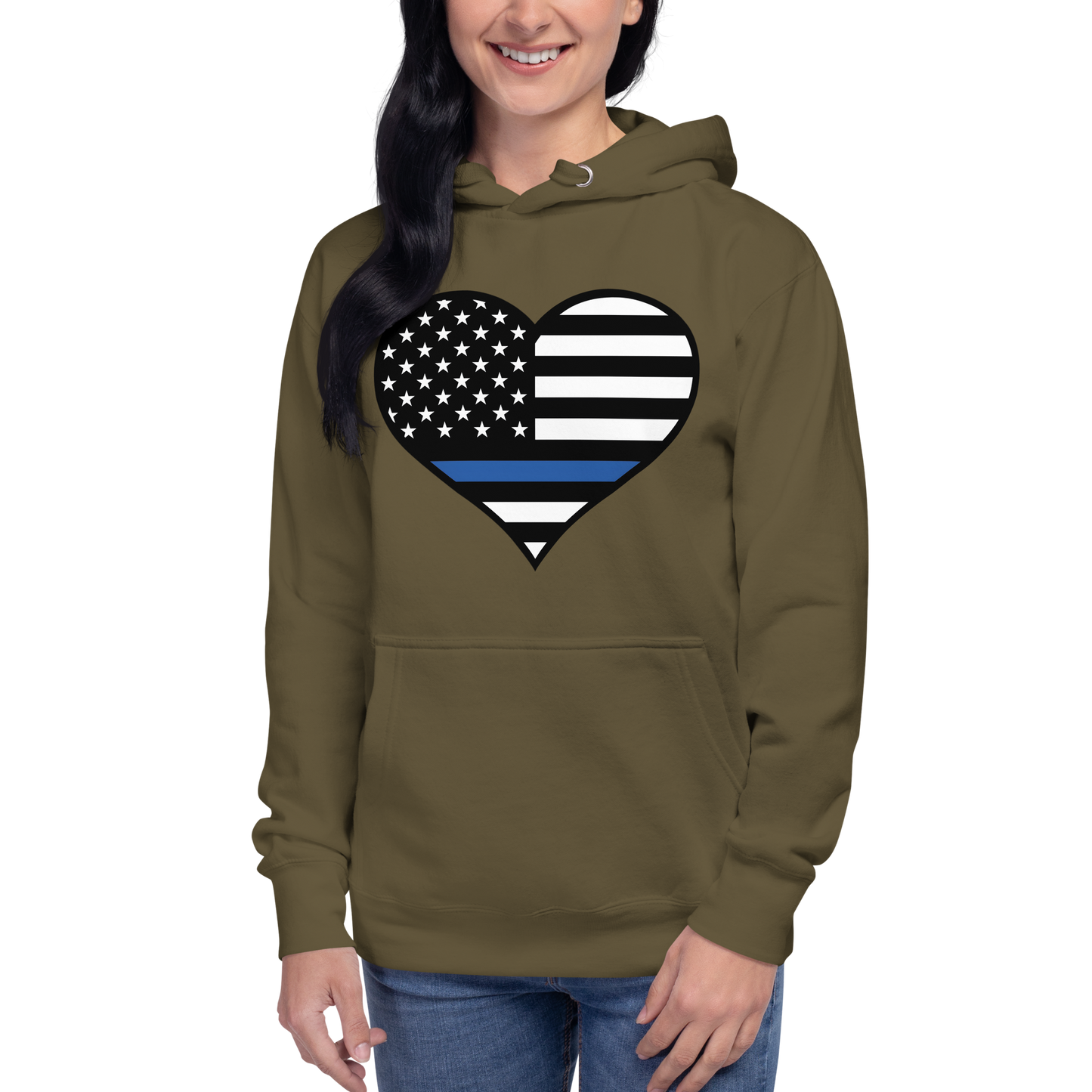 Heart-Shaped Law Enforcement Blue Line Hoodie for Mother's Day - Support Police Moms