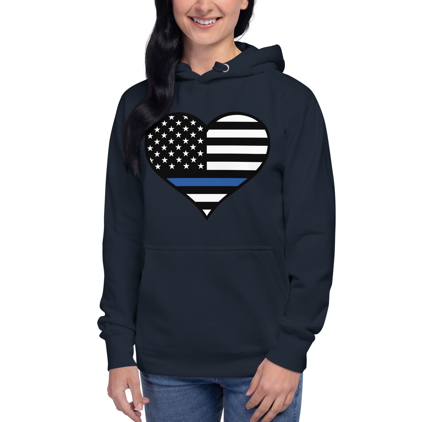 Heart-Shaped Law Enforcement Blue Line Hoodie for Mother's Day - Support Police Moms