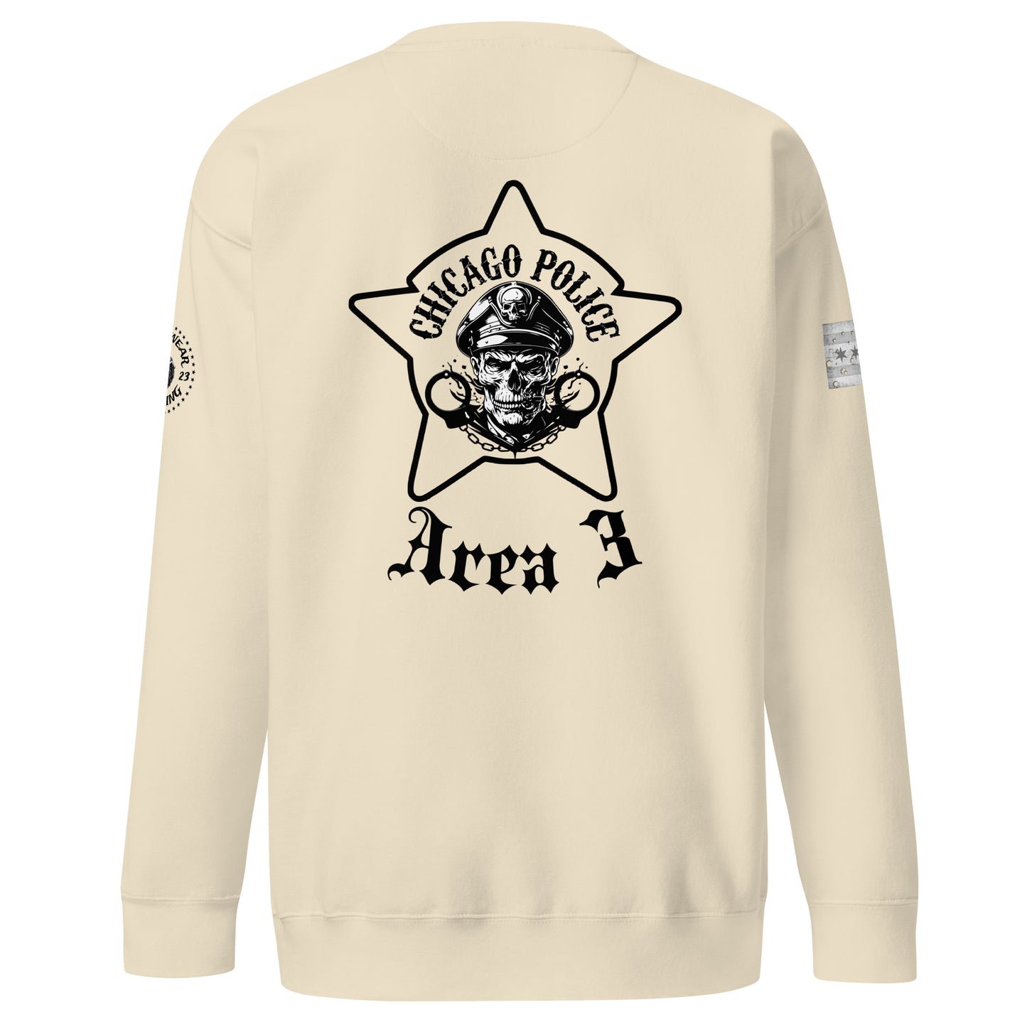 Area 3 - Chicago Police Detective Division Area 3 Biker Inspired Crewneck Sweatshirt By Alpha Wear