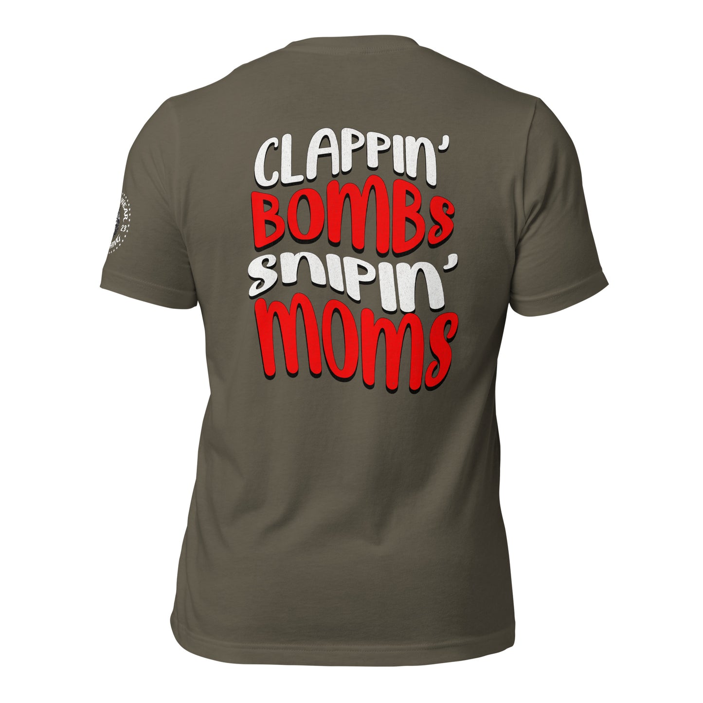 Alpha Wear Original “Clappin Bombs Snipin Moms” Tee Shirt (RED)