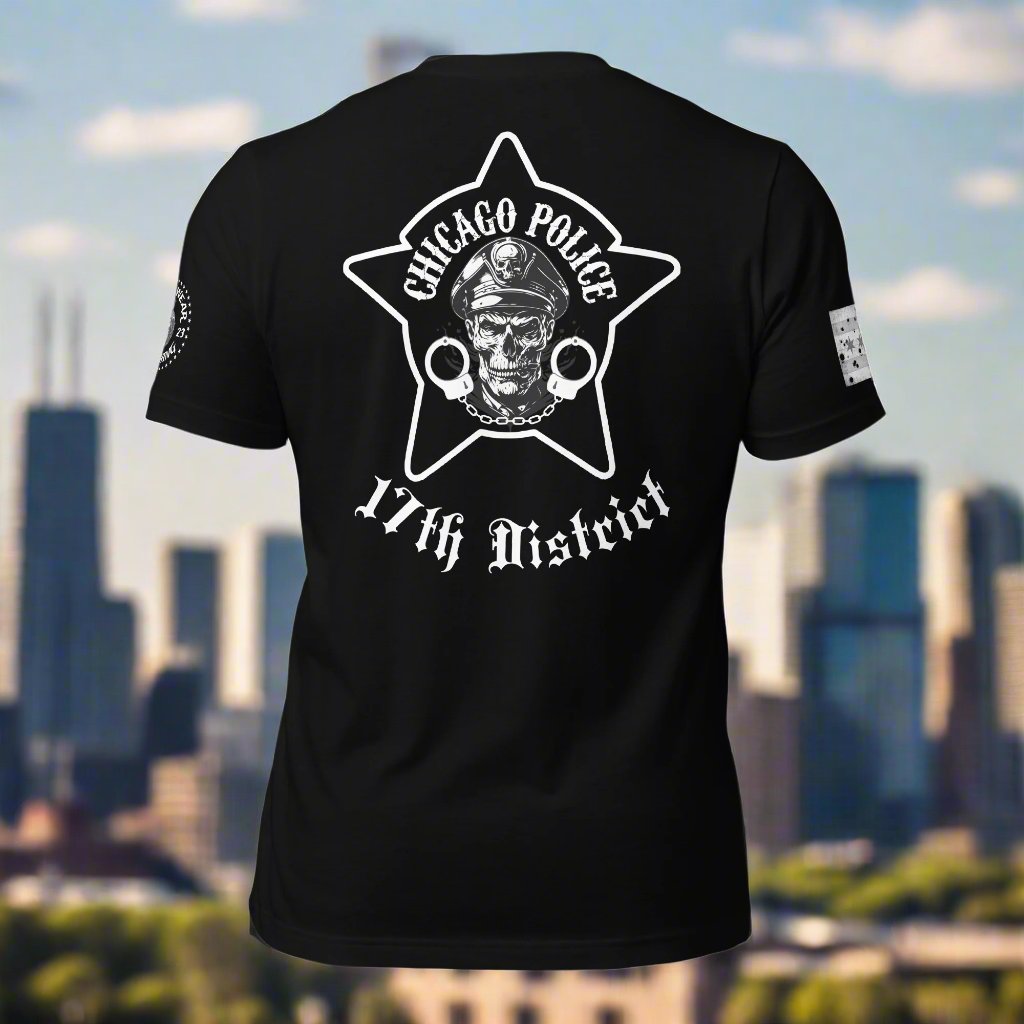 District 017 - Chicago Police 17th District Albany Park - CPD Biker Inspired Tee Shirt