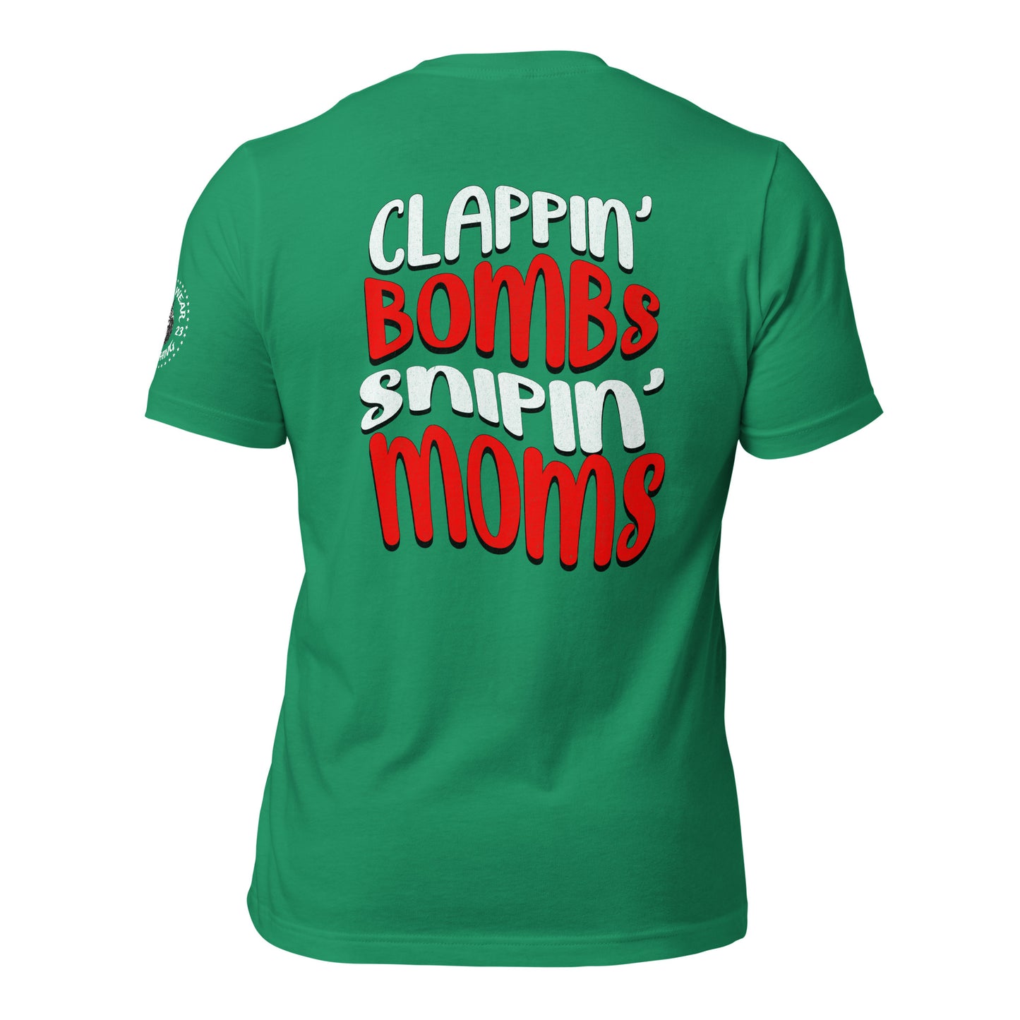 Alpha Wear Original “Clappin Bombs Snipin Moms” Tee Shirt (RED)