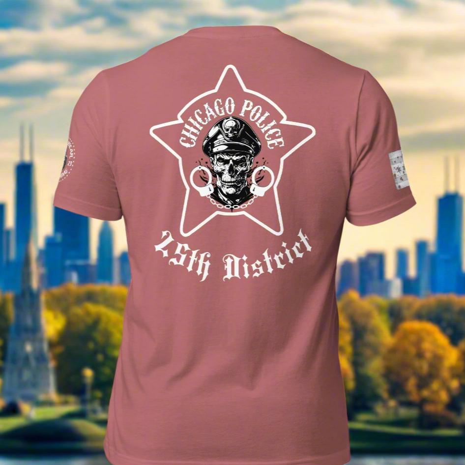 District 025 - Chicago Police 25th District Grand Central - CPD Biker Inspired Tee Shirt